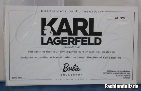 Karl Lagerfeld Barbie - Zertifikat