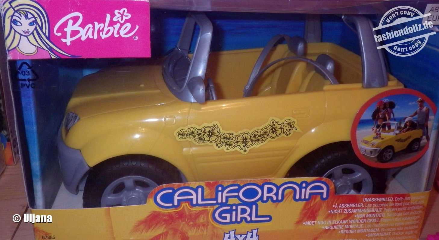 2004 Barbie Cali Girl 4×4 Yellow Jeep Vehicle #67385